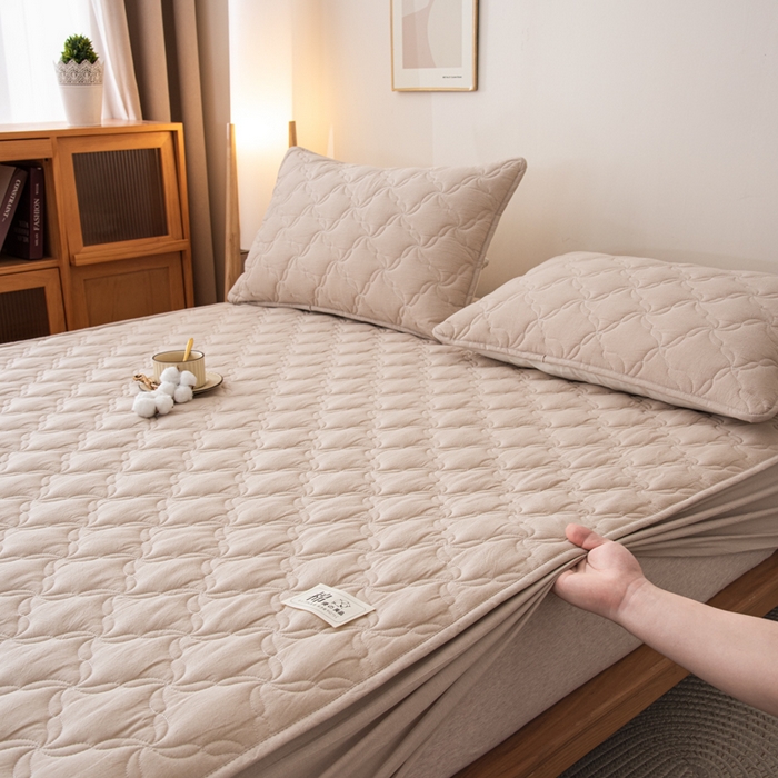 91家纺网 家纺一手货源 找家纺 萌飞 2025新款A类全棉纯棉色织抗菌夹棉床笠单床笠单品床笠单件床笠同款枕套一对 卡其色