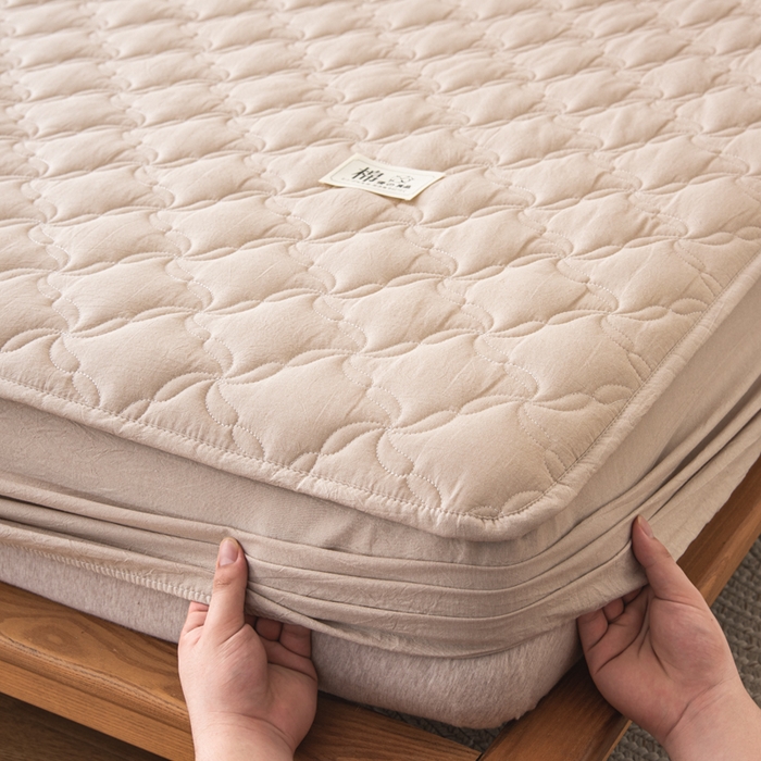 91家纺网 家纺一手货源 找家纺 萌飞 2025新款A类全棉纯棉色织抗菌夹棉床笠单床笠单品床笠单件床笠同款枕套一对 卡其色