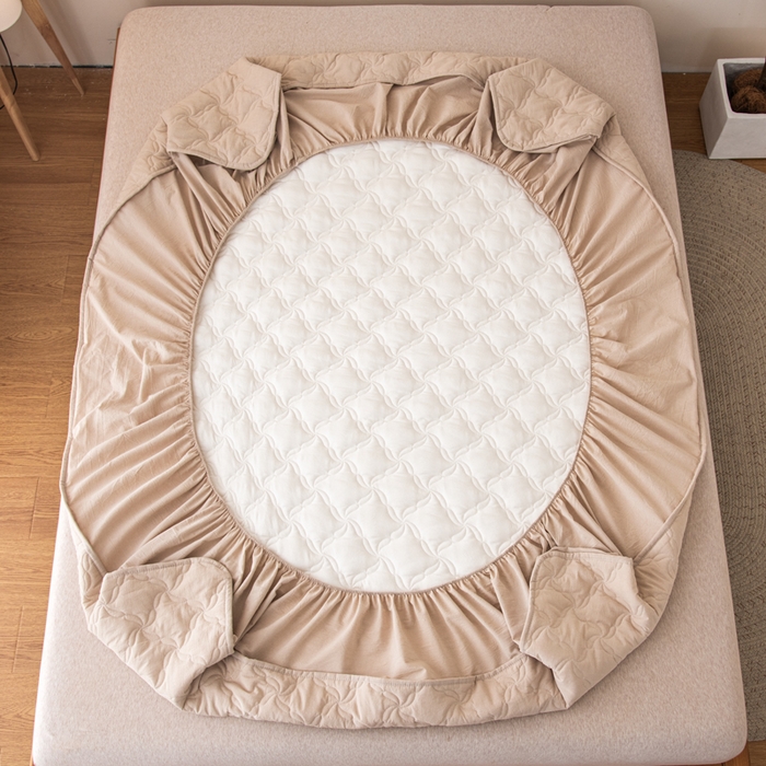 91家纺网 家纺一手货源 找家纺 萌飞 2025新款A类全棉纯棉色织抗菌夹棉床笠单床笠单品床笠单件床笠同款枕套一对 卡其色