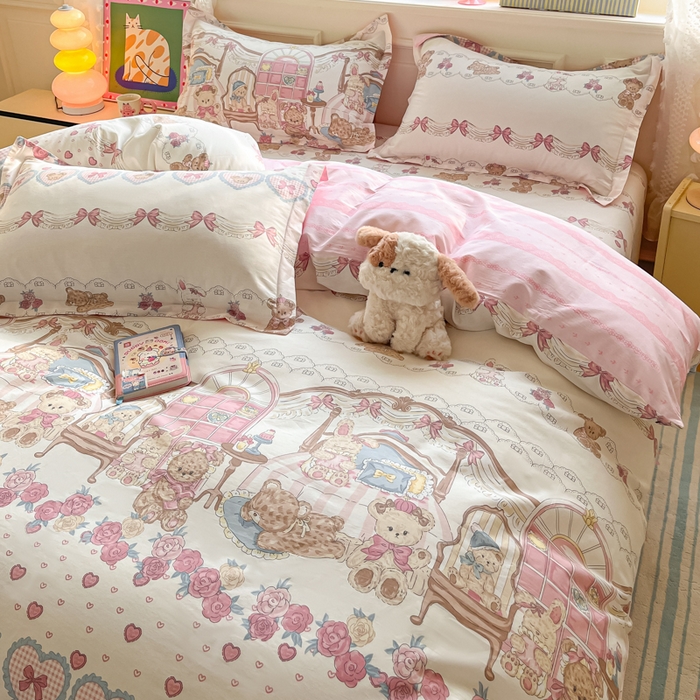 91家纺网 家纺一手货源 找家纺 花梦欣 2025新款全棉印花单品系列-单被套 安缦小熊