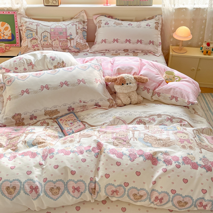 91家纺网 家纺一手货源 找家纺 花梦欣 2025新款全棉印花单品系列-单被套 安缦小熊