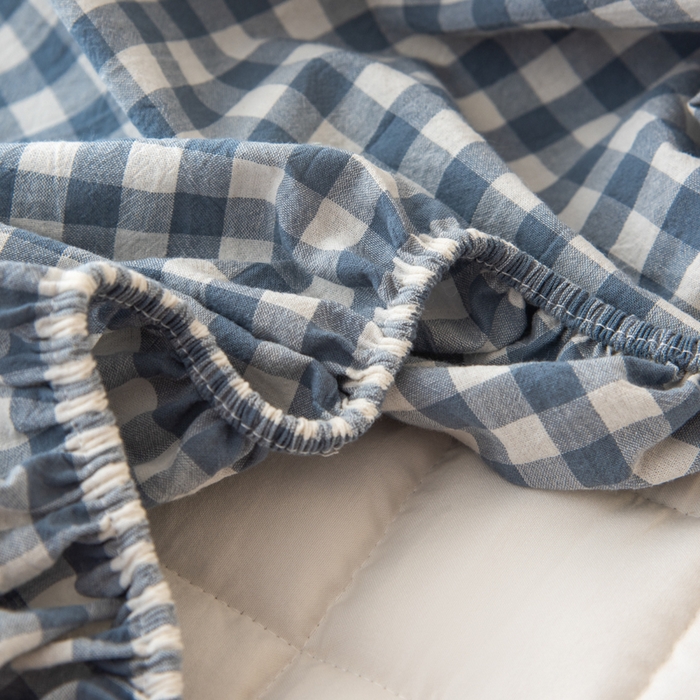 91家纺网 家纺一手货源 找家纺 萌飞 2025新款A类全棉纯棉色织抗菌夹棉床笠单床笠单品床笠单件床笠同款枕套一对 蓝小格