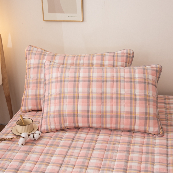 91家纺网 家纺一手货源 找家纺 萌飞 2025新款A类全棉纯棉色织抗菌夹棉床笠单床笠单品床笠单件床笠同款枕套一对 莫妮卡-粉