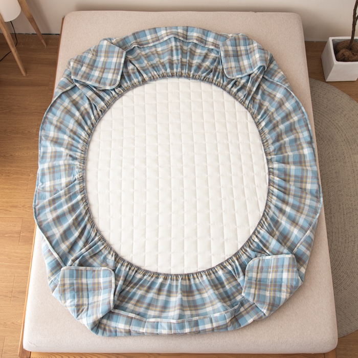 91家纺网 家纺一手货源 找家纺 萌飞 2025新款A类全棉纯棉色织抗菌夹棉床笠单床笠单品床笠单件床笠同款枕套一对 莫妮卡-蓝