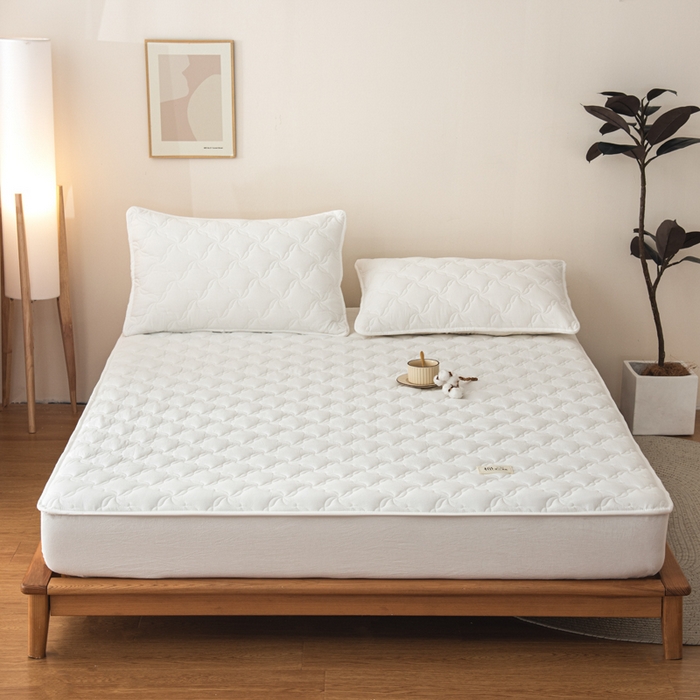 91家纺网 家纺一手货源 找家纺 萌飞 2025新款A类全棉纯棉色织抗菌夹棉床笠单床笠单品床笠单件床笠同款枕套一对 奶油白