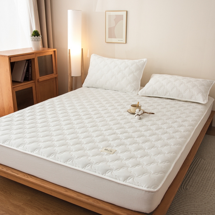 91家纺网 家纺一手货源 找家纺 萌飞 2025新款A类全棉纯棉色织抗菌夹棉床笠单床笠单品床笠单件床笠同款枕套一对 奶油白