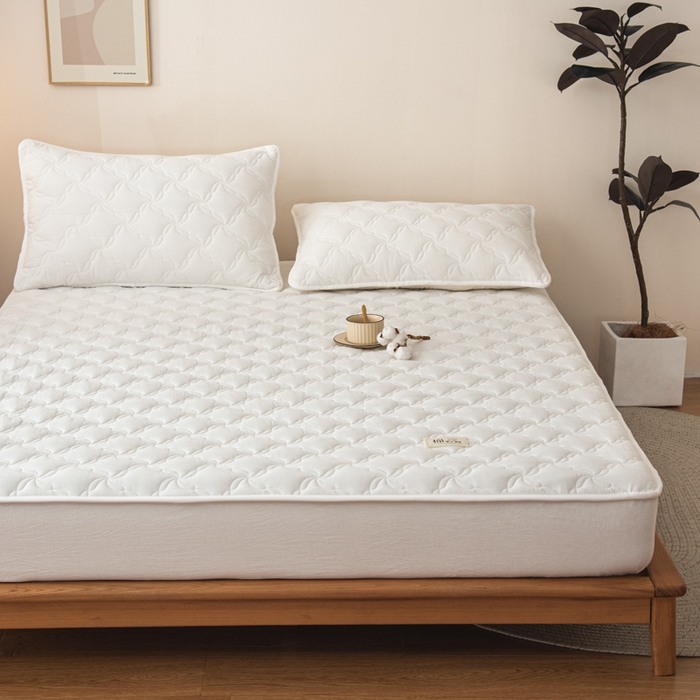 91家纺网 家纺一手货源 找家纺 萌飞 2025新款A类全棉纯棉色织抗菌夹棉床笠单床笠单品床笠单件床笠同款枕套一对 奶油白