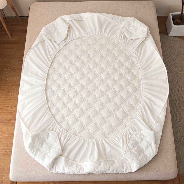 91家纺网 家纺一手货源 找家纺 萌飞 2025新款A类全棉纯棉色织抗菌夹棉床笠单床笠单品床笠单件床笠同款枕套一对 奶油白