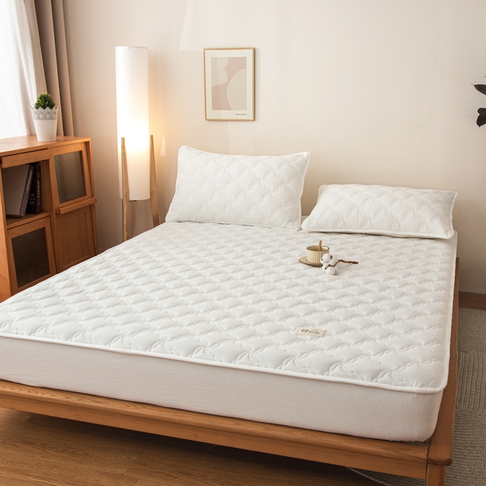 91家纺网 家纺一手货源 找家纺 萌飞 2025新款A类全棉纯棉色织抗菌夹棉床笠单床笠单品床笠单件床笠同款枕套一对 奶油白