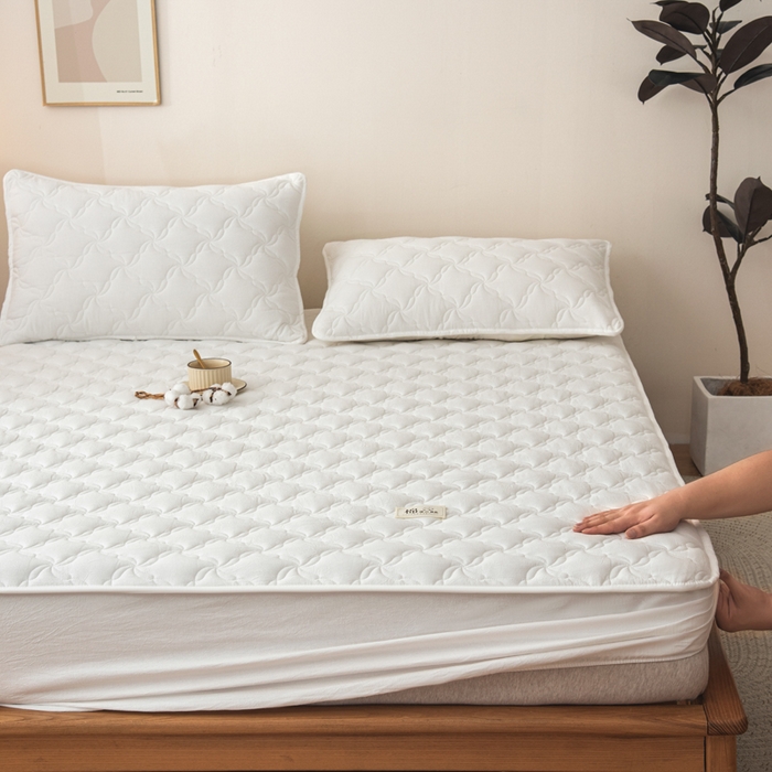 91家纺网 家纺一手货源 找家纺 萌飞 2025新款A类全棉纯棉色织抗菌夹棉床笠单床笠单品床笠单件床笠同款枕套一对 奶油白