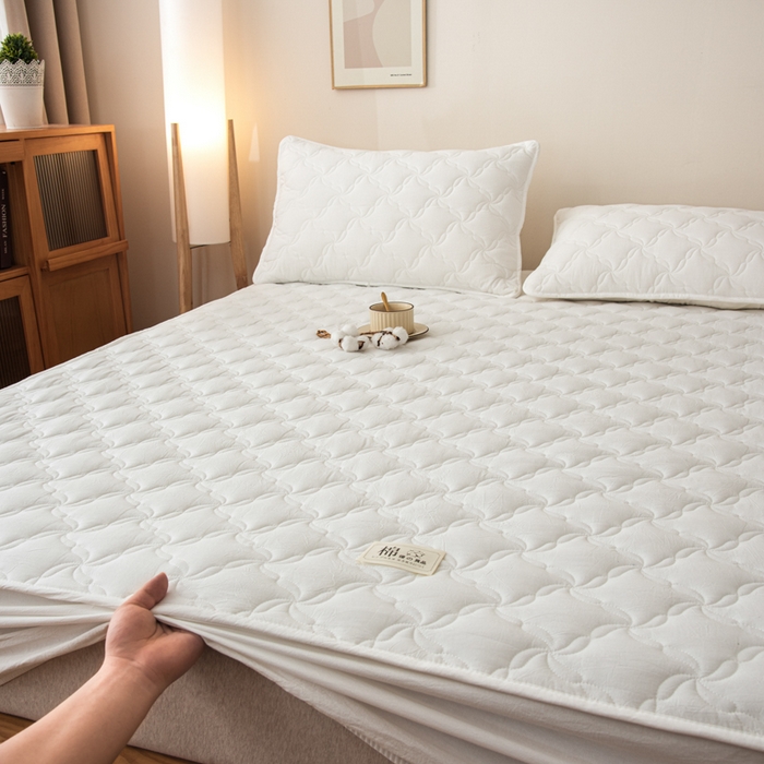 91家纺网 家纺一手货源 找家纺 萌飞 2025新款A类全棉纯棉色织抗菌夹棉床笠单床笠单品床笠单件床笠同款枕套一对 奶油白