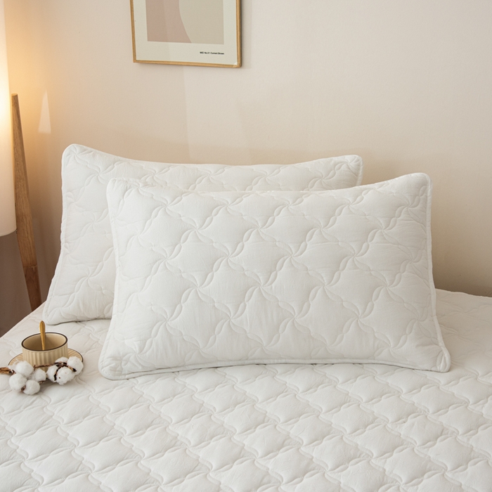 91家纺网 家纺一手货源 找家纺 萌飞 2025新款A类全棉纯棉色织抗菌夹棉床笠单床笠单品床笠单件床笠同款枕套一对 奶油白