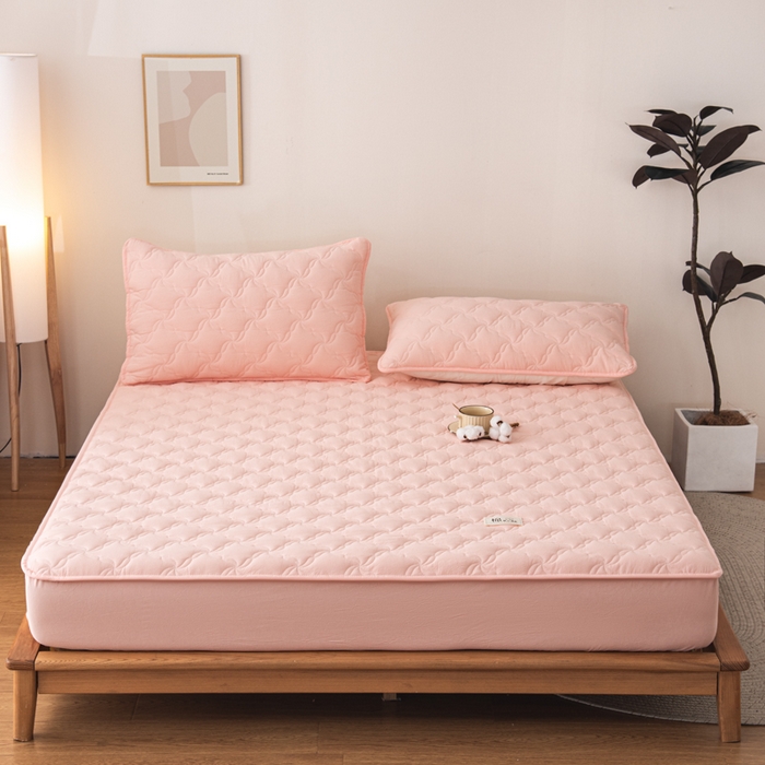 91家纺网 家纺一手货源 找家纺 萌飞 2025新款A类全棉纯棉色织抗菌夹棉床笠单床笠单品床笠单件床笠同款枕套一对 少女粉