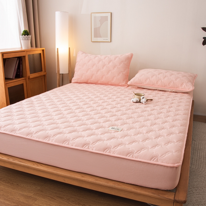 91家纺网 家纺一手货源 找家纺 萌飞 2025新款A类全棉纯棉色织抗菌夹棉床笠单床笠单品床笠单件床笠同款枕套一对 少女粉