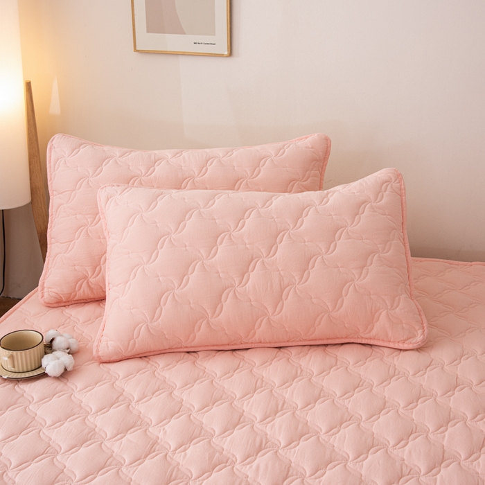 91家纺网 家纺一手货源 找家纺 萌飞 2025新款A类全棉纯棉色织抗菌夹棉床笠单床笠单品床笠单件床笠同款枕套一对 少女粉