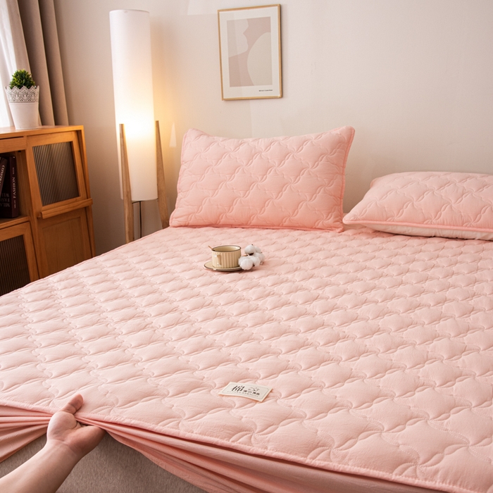 91家纺网 家纺一手货源 找家纺 萌飞 2025新款A类全棉纯棉色织抗菌夹棉床笠单床笠单品床笠单件床笠同款枕套一对 少女粉