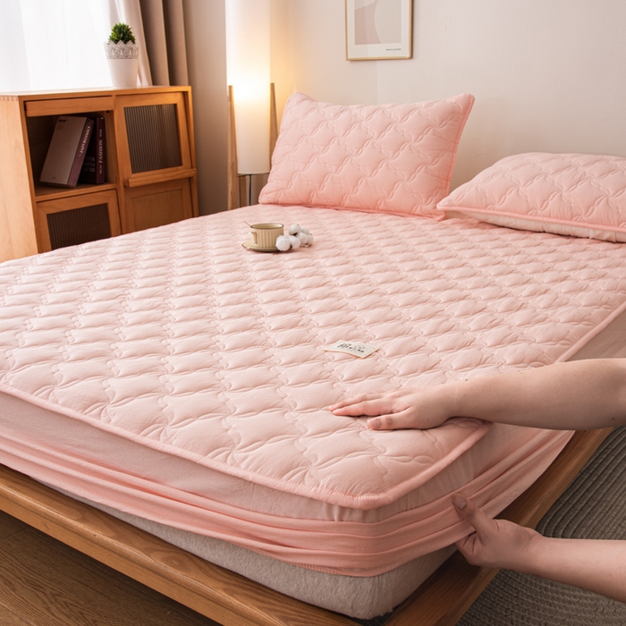 91家纺网 家纺一手货源 找家纺 萌飞 2025新款A类全棉纯棉色织抗菌夹棉床笠单床笠单品床笠单件床笠同款枕套一对 少女粉