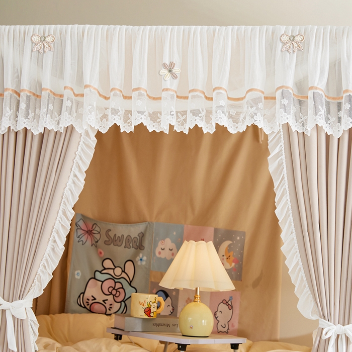 91家纺网 家纺一手货源 找家纺 梦尔佳蚊帐 2025新款学生宿舍遮光床帘蚊帐-花晨月夕 花晨月夕 奶白