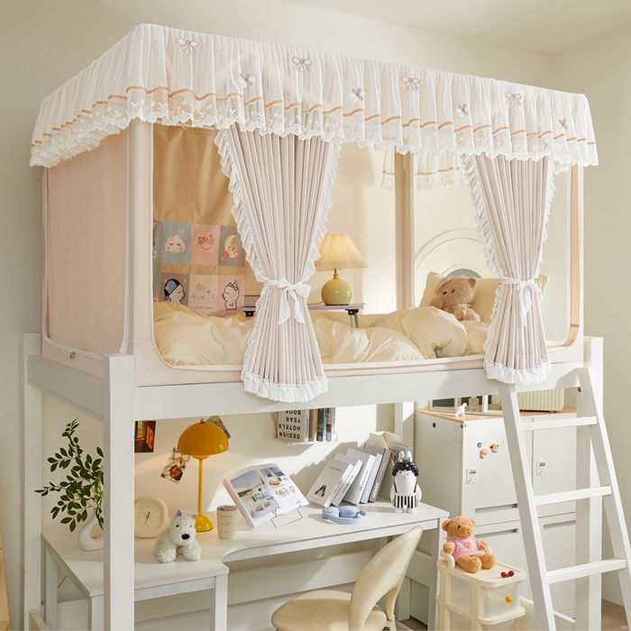 91家纺网 家纺一手货源 找家纺 梦尔佳蚊帐 2025新款学生宿舍遮光床帘蚊帐-花晨月夕 花晨月夕 奶白