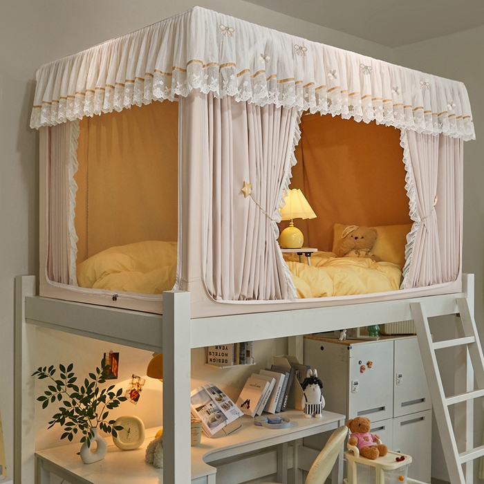 91家纺网 家纺一手货源 找家纺 梦尔佳蚊帐 2025新款学生宿舍遮光床帘蚊帐-花晨月夕 花晨月夕 奶白