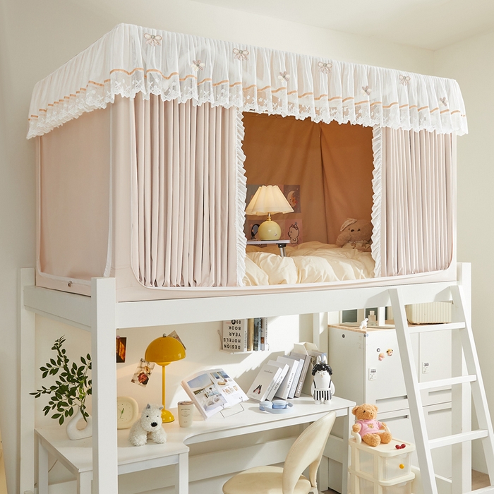 91家纺网 家纺一手货源 找家纺 梦尔佳蚊帐 2025新款学生宿舍遮光床帘蚊帐-花晨月夕 花晨月夕 奶白