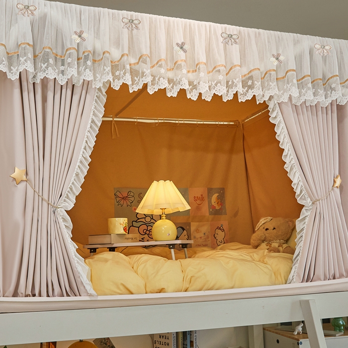 91家纺网 家纺一手货源 找家纺 梦尔佳蚊帐 2025新款学生宿舍遮光床帘蚊帐-花晨月夕 花晨月夕 奶白