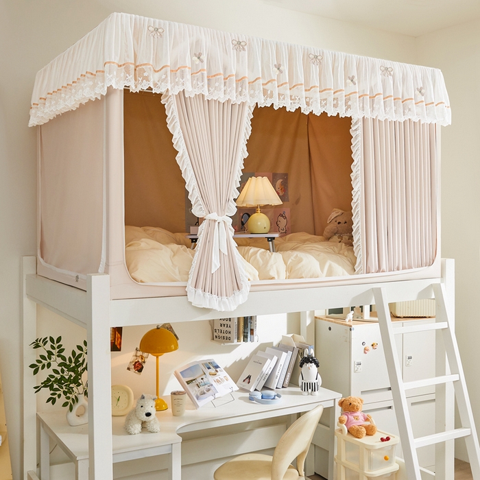 91家纺网 家纺一手货源 找家纺 梦尔佳蚊帐 2025新款学生宿舍遮光床帘蚊帐-花晨月夕 花晨月夕 奶白