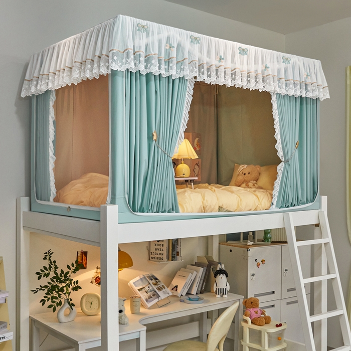 91家纺网 家纺一手货源 找家纺 梦尔佳蚊帐 2025新款学生宿舍遮光床帘蚊帐-花晨月夕 花晨月夕草绿色