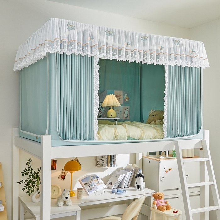 91家纺网 家纺一手货源 找家纺 梦尔佳蚊帐 2025新款学生宿舍遮光床帘蚊帐-花晨月夕 花晨月夕草绿色