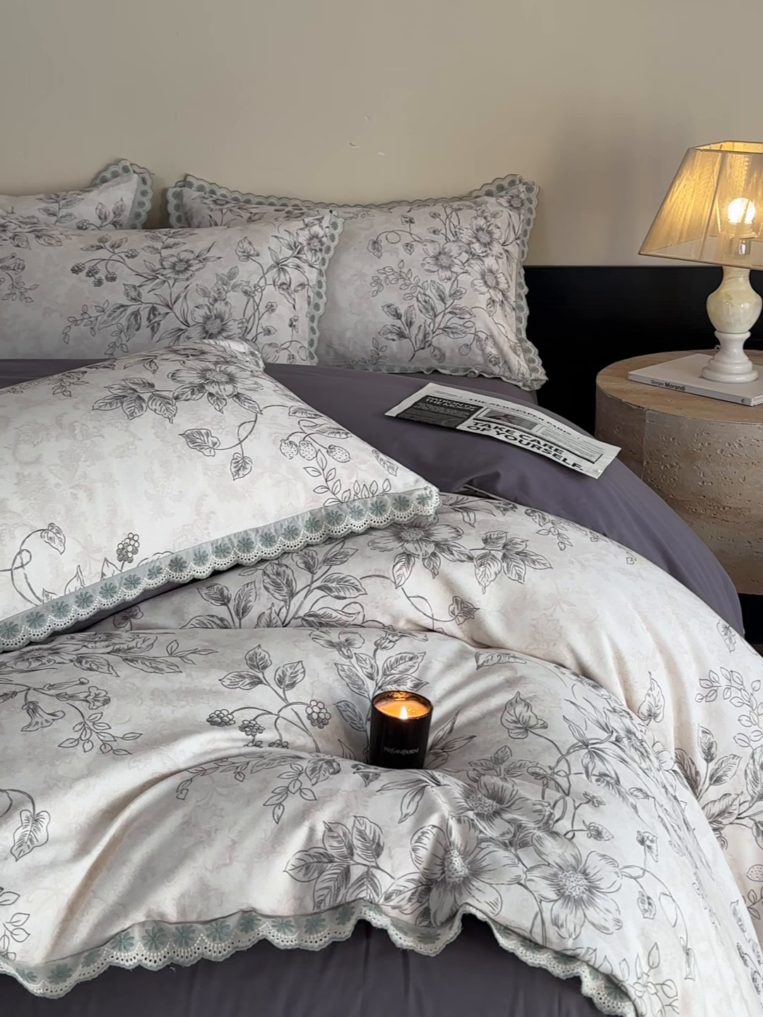 91家纺网 家纺一手货源 找家纺 （总）帛美家纺 2025年新款全棉纯棉花边印花磨毛四件套