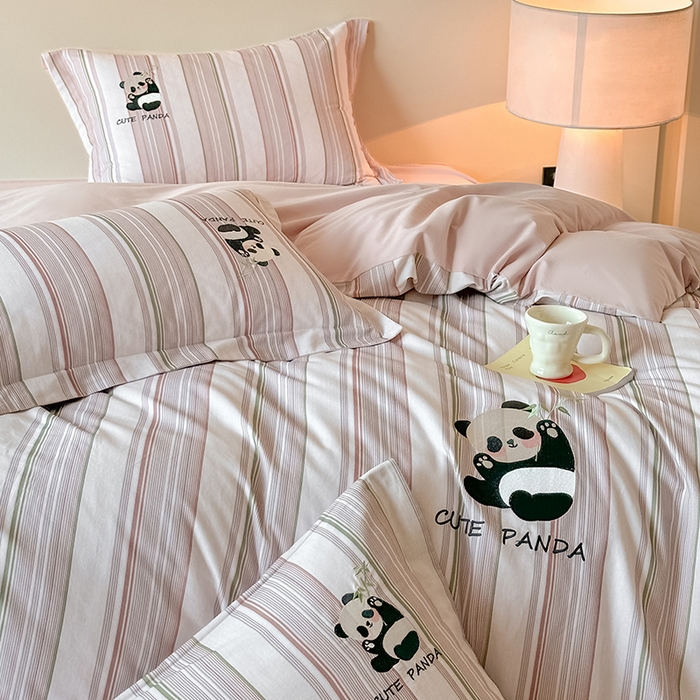 91家纺网 家纺一手货源 找家纺 （总）帛美家纺 2025年新款全棉纯棉加厚绣花款磨毛四件套-萌小猫系列