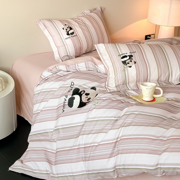 91家纺网 家纺一手货源 找家纺 （总）帛美家纺 2025年新款全棉纯棉加厚绣花款磨毛四件套-萌小猫系列