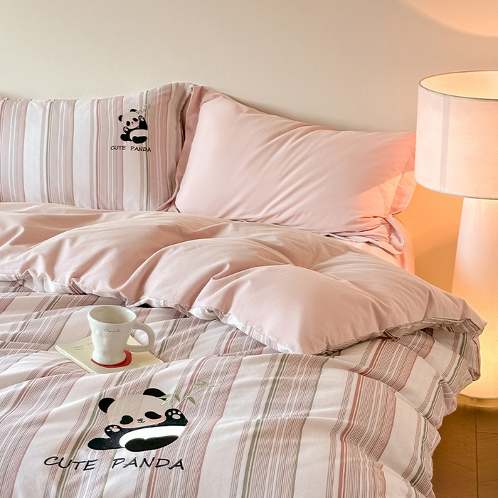 91家纺网 家纺一手货源 找家纺 （总）帛美家纺 2025年新款全棉纯棉加厚绣花款磨毛四件套-萌小猫系列