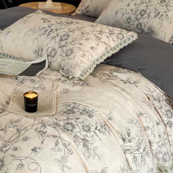 91家纺网 家纺一手货源 找家纺 （总）帛美家纺 2025年新款全棉纯棉花边印花磨毛四件套