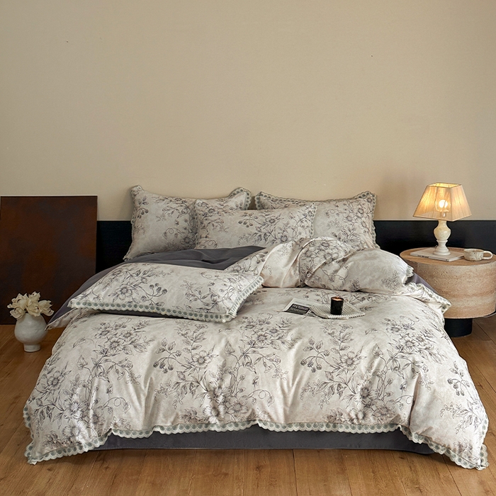 91家纺网 家纺一手货源 找家纺 （总）帛美家纺 2025年新款全棉纯棉花边印花磨毛四件套