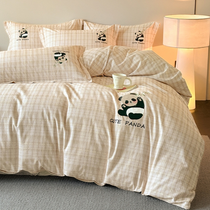 91家纺网 家纺一手货源 找家纺 （总）帛美家纺 2025年新款全棉纯棉加厚绣花款磨毛四件套-萌小猫系列