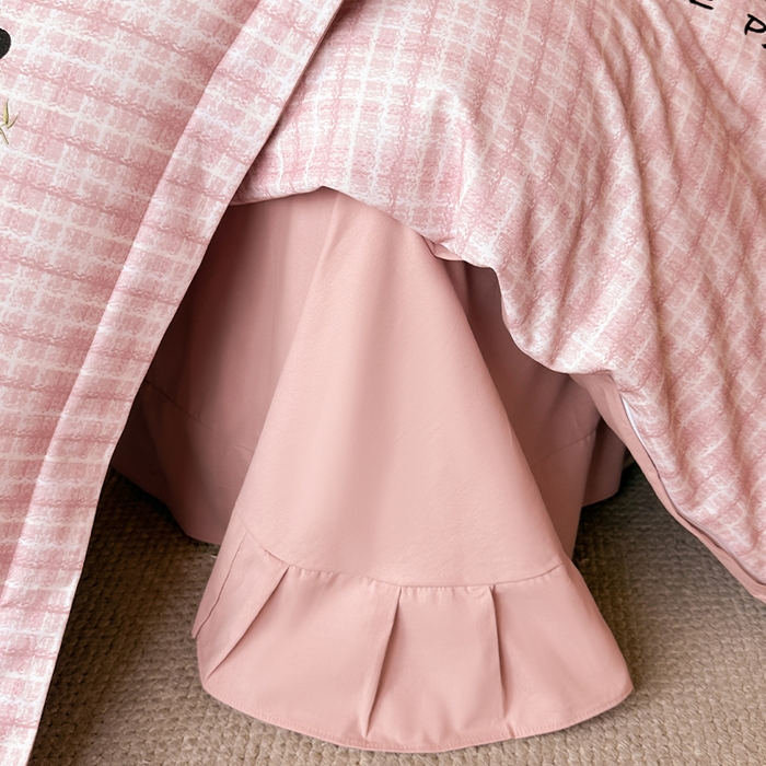 91家纺网 家纺一手货源 找家纺 帛美家纺 2025年新款全棉纯棉加厚绣花款磨毛四件套-萌小猫系列 萌小猫（粉格）