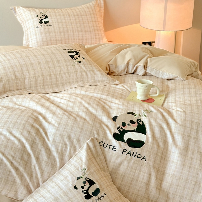 91家纺网 家纺一手货源 找家纺 帛美家纺 2025年新款全棉纯棉加厚绣花款磨毛四件套-萌小猫系列 萌小猫（灰格）