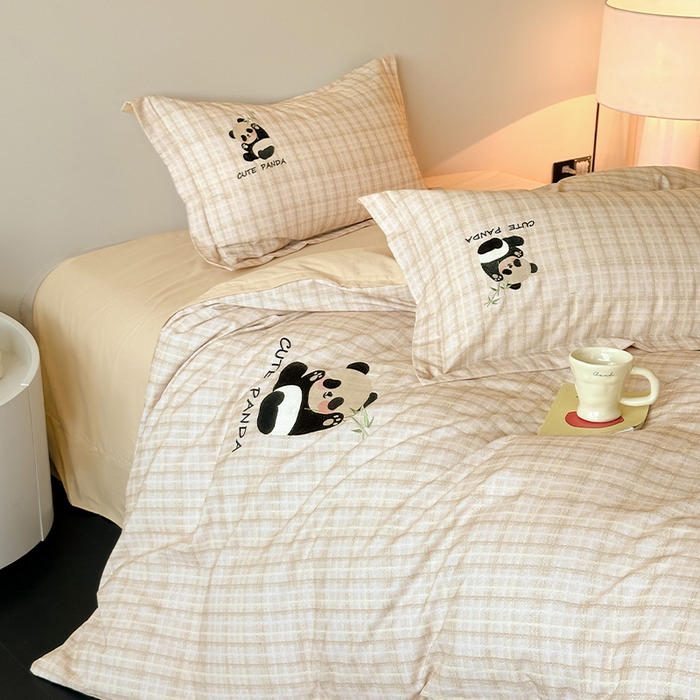 91家纺网 家纺一手货源 找家纺 帛美家纺 2025年新款全棉纯棉加厚绣花款磨毛四件套-萌小猫系列 萌小猫（灰格）