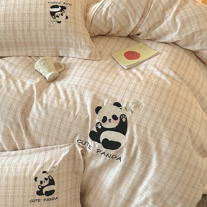 91家纺网 家纺一手货源 找家纺 帛美家纺 2025年新款全棉纯棉加厚绣花款磨毛四件套-萌小猫系列 萌小猫（灰格）