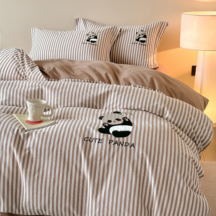 帛美家纺 2025年新款全棉纯棉加厚绣花款磨毛四件套-萌小猫系列 萌小猫（咖条）