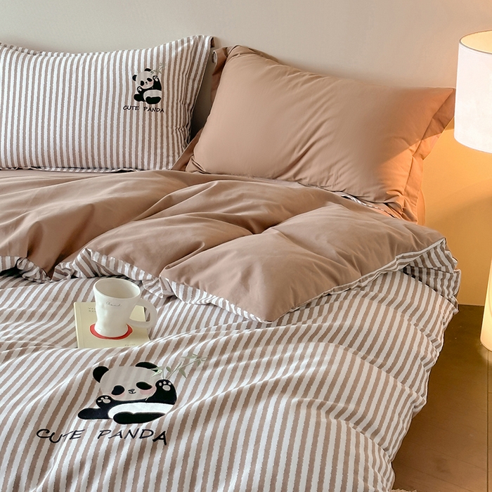 91家纺网 家纺一手货源 找家纺 帛美家纺 2025年新款全棉纯棉加厚绣花款磨毛四件套-萌小猫系列 萌小猫（咖条）