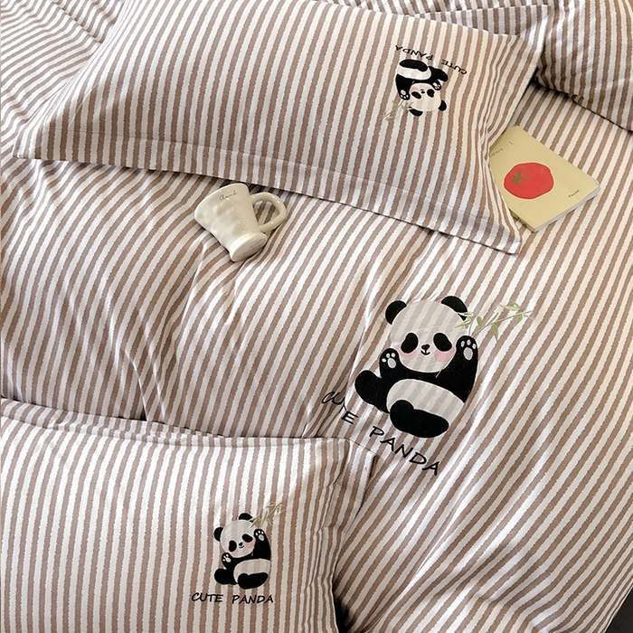 91家纺网 家纺一手货源 找家纺 帛美家纺 2025年新款全棉纯棉加厚绣花款磨毛四件套-萌小猫系列 萌小猫（咖条）