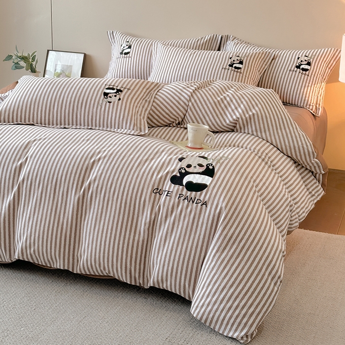 91家纺网 家纺一手货源 找家纺 帛美家纺 2025年新款全棉纯棉加厚绣花款磨毛四件套-萌小猫系列 萌小猫（咖条）