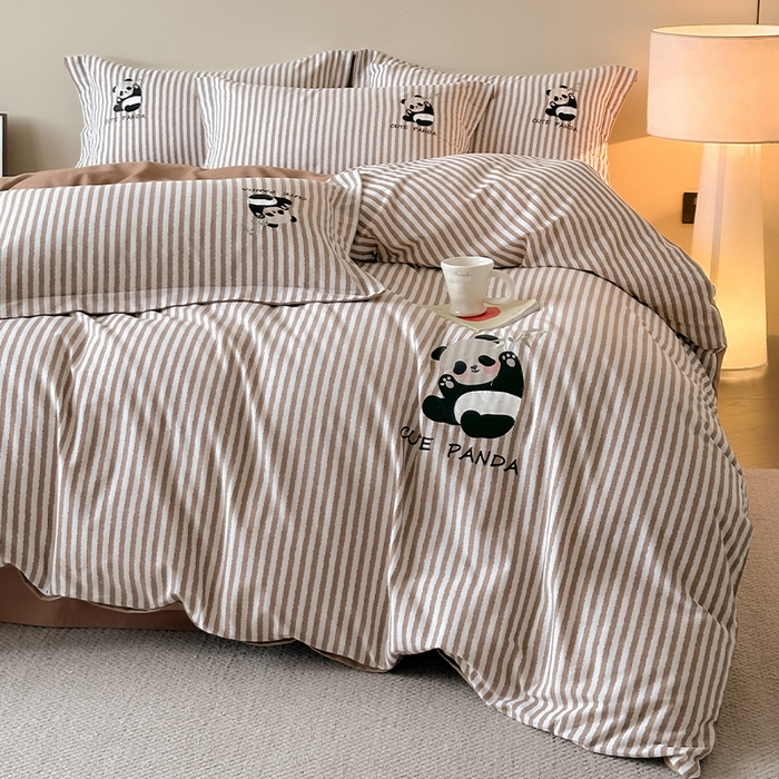 91家纺网 家纺一手货源 找家纺 帛美家纺 2025年新款全棉纯棉加厚绣花款磨毛四件套-萌小猫系列 萌小猫（咖条）