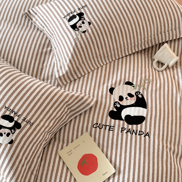 91家纺网 家纺一手货源 找家纺 帛美家纺 2025年新款全棉纯棉加厚绣花款磨毛四件套-萌小猫系列 萌小猫（咖条）