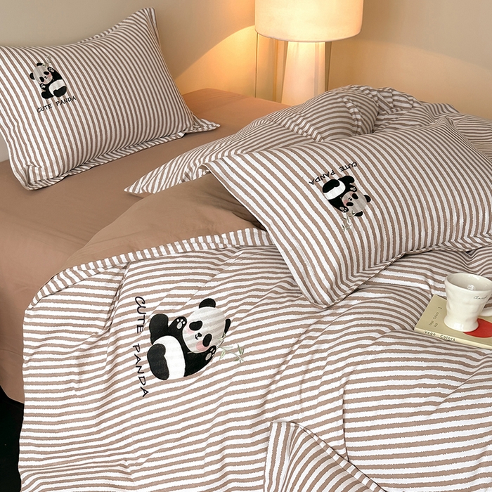 91家纺网 家纺一手货源 找家纺 帛美家纺 2025年新款全棉纯棉加厚绣花款磨毛四件套-萌小猫系列 萌小猫（咖条）