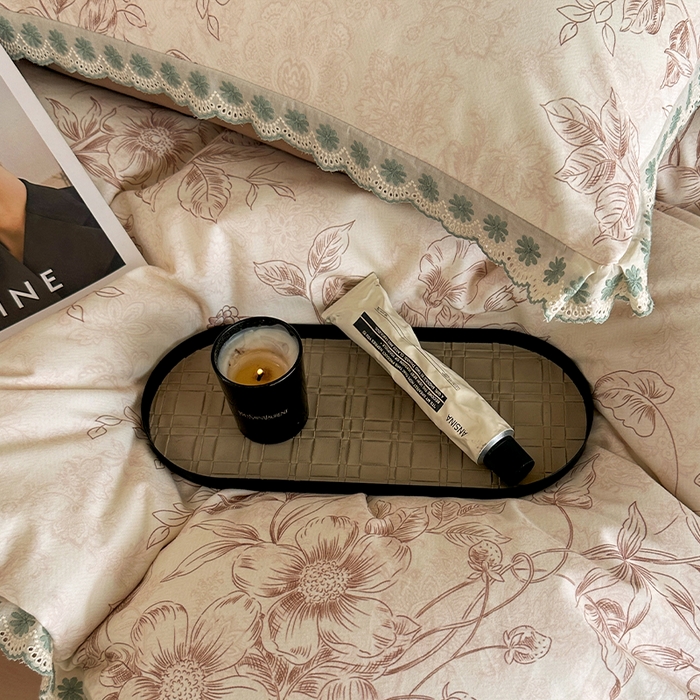 91家纺网 家纺一手货源 找家纺 帛美家纺 2025年新款全棉纯棉花边印花磨毛四件套 花禧-咖