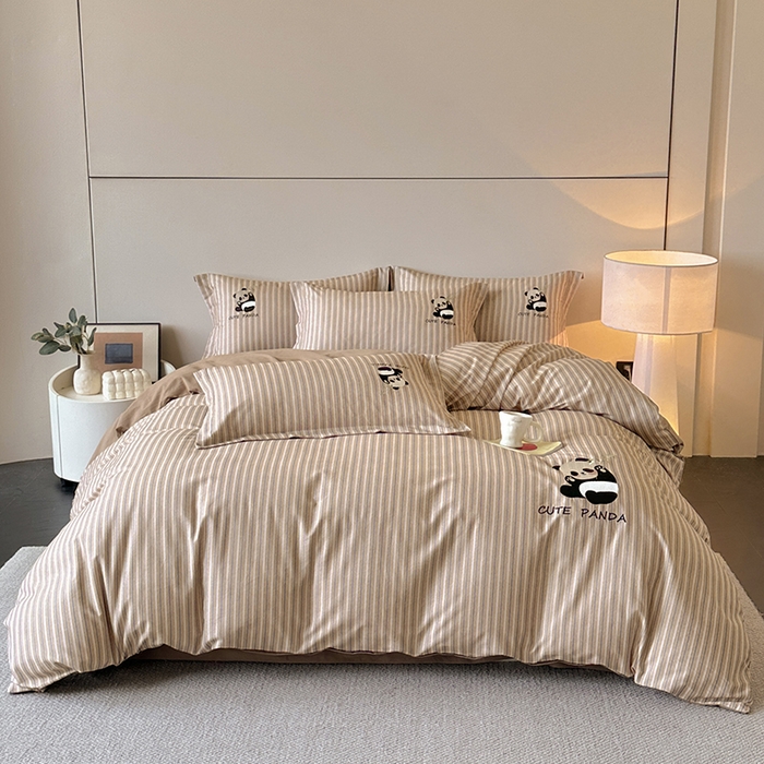 91家纺网 家纺一手货源 找家纺 帛美家纺 2025年新款全棉纯棉加厚绣花款磨毛四件套-萌小猫系列 萌小猫（蓝条）