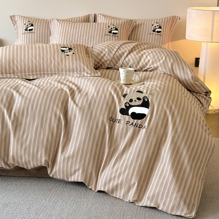 91家纺网 家纺一手货源 找家纺 帛美家纺 2025年新款全棉纯棉加厚绣花款磨毛四件套-萌小猫系列 萌小猫（蓝条）